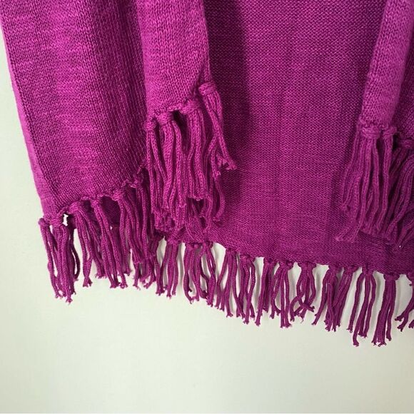 American Living Women’s Open Waterfall Front Fringe Details Purple Cardigan - Picture 3 of 4